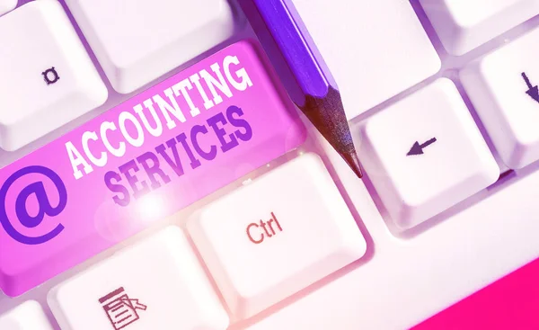 Conceptual hand writing showing Accounting Services. Business photo text analyze financial transactions of a business or a demonstrating. — Stock Photo, Image