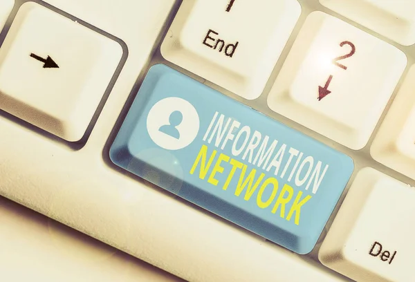Text sign showing Information Network. Conceptual photo computers were linked together to share information.