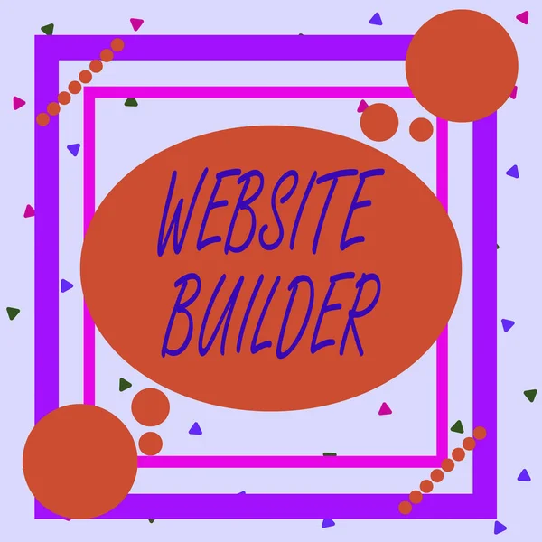 Conceptual hand writing showing Website Builder. Business photo showcasing construction of websites without analysisual code editing Asymmetrical format pattern object outline multicolor design. — Stock Photo, Image