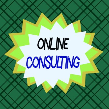 Online Danışmanlık 'ı gösteren bir not yazıyorum. İş fotoğrafı gösterimi internet üzerinden gösterilen asimetrik şekilli şekil çok renkli nesne tasarımından bilgi ya da tavsiye alır.