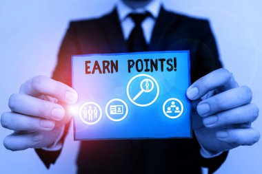 Puan Kazan'ı gösteren kavramsal el yazısı. Büyük ödül kazanmak için hak kazanmak için puan toplama Gösteren İş fotoğraf.