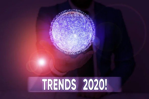 Writing note showing Trends 2020. Business photo showcasing general direction in which something is developing or changing Elements of this image furnished by NASA. — 스톡 사진