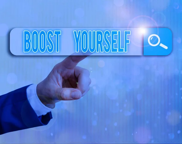 Escrever uma nota a mostrar o Boost Yourself. Foto de negócios mostrando para fazer você se sentir mais positivo ou mais confiante . — Fotografia de Stock