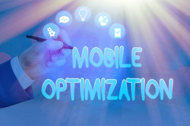 Mobil optimizasyonu gösteren metin işareti. El bilgisayarı veya Tablet Aygıtları için Kavramsal Fotoğraf Sitesi İçeriği Yeniden Biçimlendirildi.