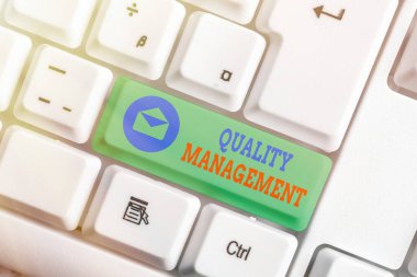 Kelime yazma Kalite Yönetimi. Mükemmellik Seviyesi Yüksek Standart Ürün Hizmetleri İş Konsepti.