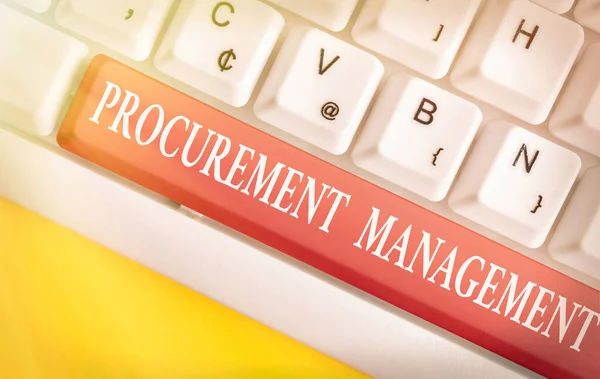 Writing note showing Procurement Management. Business photo showcasing buying Goods and Services from External Sources. — Stock Photo, Image