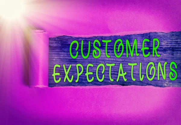 Writing note showing Customer Expectations. Business photo showcasing Benefits a Client Expect Surpass the needs and wants.