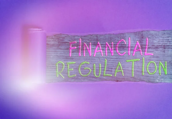 Escrita de mão conceitual mostrando Regulamento Financeiro. Texto para fotos de negócios com o objetivo de manter a integridade do sistema financeiro . — Fotografia de Stock