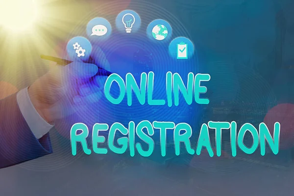 Online regisztrációt mutató szöveges tábla. Conceptual photo Process to Subscribe to Join an event club via Internet. — Stock Fotó
