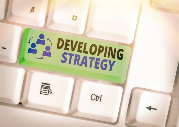 Text sign showing Developing Strategy. Conceptual photo Organizations Process Changes to reach Objectives. — Stock Photo, Image