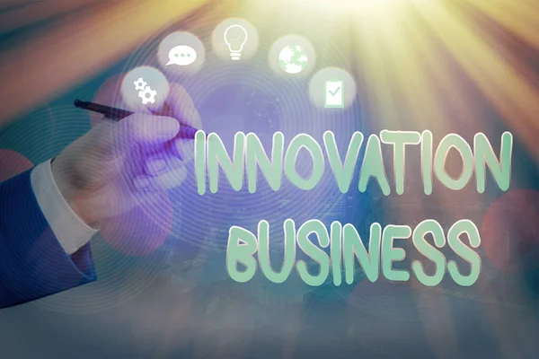 Signo de texto que muestra Innovation Business. Foto conceptual Introducir nuevas ideas Flujos de trabajo Metodología Servicios . — Foto de Stock