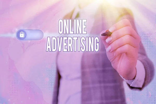 Writing note showing Online Advertising. Business photo showcasing Internet Web Marketing to Promote Products and Services. — Stock Photo, Image