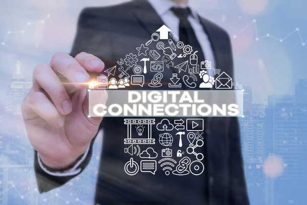 Handschrifttekst Digital Connections. Concept betekent Krachtige manieren om Online Global High Definition aan te sluiten. — Stockfoto