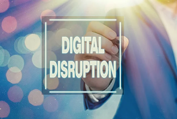 Texto de caligrafia Digital Disruption. Conceito significado Alterações que afetam os mercados de tecnologia Reforma do produto . — Fotografia de Stock