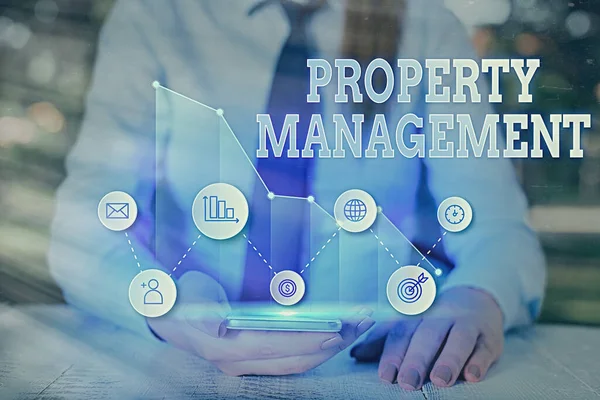 Schreiben Notiz zeigt Property Management. Geschäftliches Foto, das die Beaufsichtigung von Immobilien zeigt, bewahrt den Wert der Anlage. — Stockfoto
