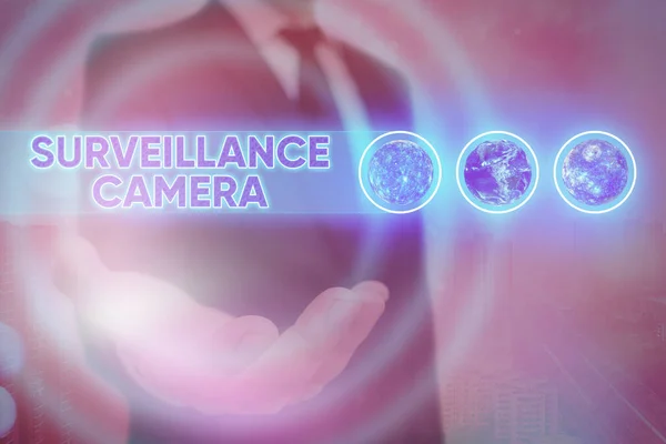 Word writing text Surveillance Camera. Business concept for Closed Circuit Television transmit signal on monitors Elements of this image furnished by NASA. — Stock Photo, Image