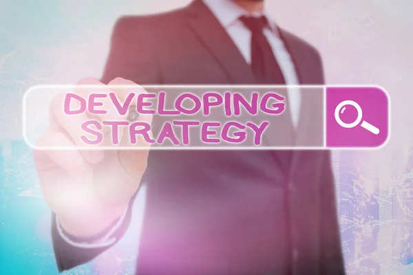 Tekst pisania słów Strategia rozwoju. Koncepcja biznesowa organizacji Zmiany w procesie osiągania celów. — Zdjęcie stockowe