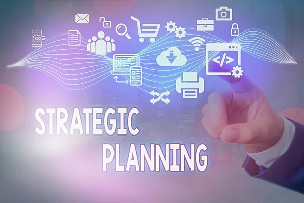 Conceptueel handschrift met strategische planning. Bedrijfstakfototekst Organisatiebeheer Activiteitenbeheer Prioriteiten. — Stockfoto