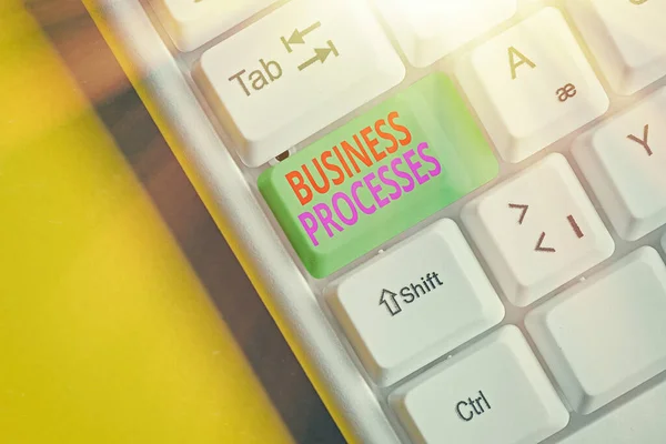 Writing note showing Business Processes. Business photo showcasing Methods practices involves in running a commerce. — Stock Photo, Image