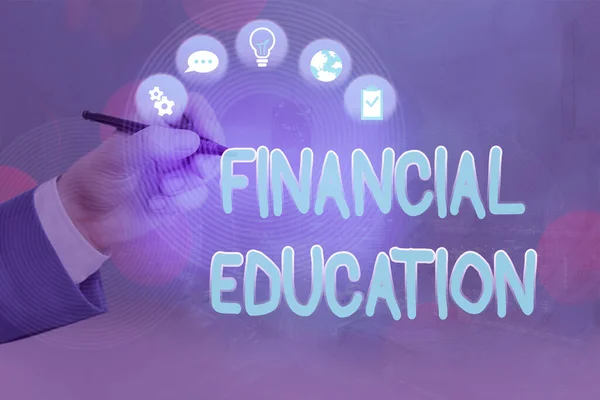 Κείμενο που δείχνει Χρηματοοικονομική Εκπαίδευση. Εννοιολογική φωτογραφία Κατανόηση Νομισματικοί τομείς όπως η χρηματοδότηση και η επένδυση. — Φωτογραφία Αρχείου