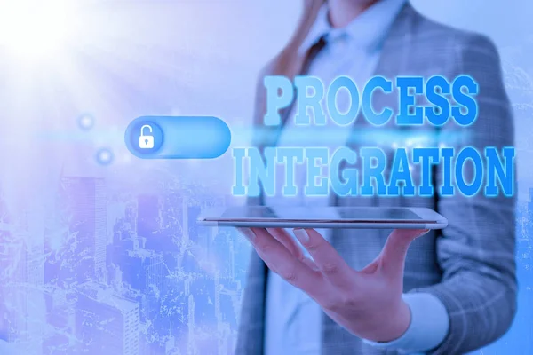 Sinal de texto mostrando Integração de processo. Foto conceitual Conectividade de Sistemas Serviços e Informações . — Fotografia de Stock