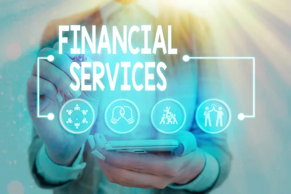 Літературний текст Financial Services. Концепція бізнесу для грошей та інвестицій Лізинг кредитних бірж. — стокове фото