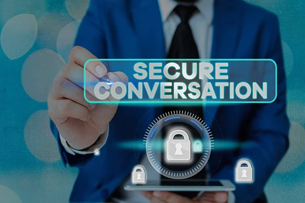 Handwriting text writing Secure Conversation. Concept meaning Secured Encrypted Communication between Web Services. — Stock Photo, Image
