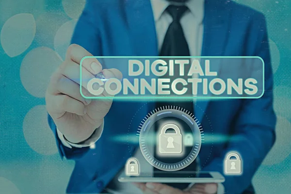 Handschriftliche Textbearbeitung Digital Connections. Konzeptfotos Leistungsstarke Wege, um globale High Definition online zu verbinden — Stockbild Handschriftliche Textbearbeitung Digital Connections. Konzept, das leistungsstarke Möglichkeiten zur Vernetzung globaler Online-High-Definition bietet. — Stockfoto