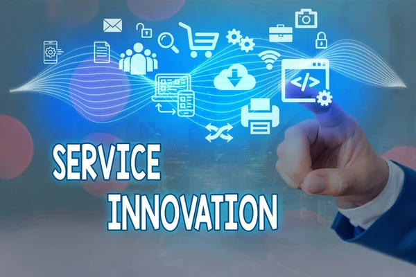 Konzeptionelle Handschrift, die Service Innovation zeigt. Verbesserte Produktliniendienstleistungen stellen kommenden Trend vor. — Stockfoto