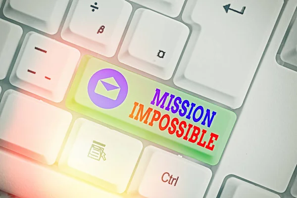Word writing text Mission Impossible. Business concept for Difficult Dangerous Assignment Isolated Unimaginable Task. — Stock Photo, Image