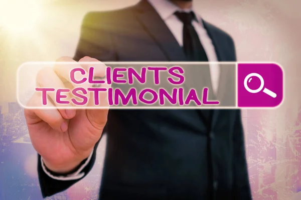 Parola di scrittura del testo Testimonianza dei clienti. Business concept for Formal Statement Testimonianza di approvazione candida da parte di altri . — Foto Stock