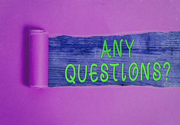 Nota di scrittura che mostra qualsiasi domanda domande. Business photo showcase Chiedere informazioni Chiarimento Interrogazione . — Foto Stock