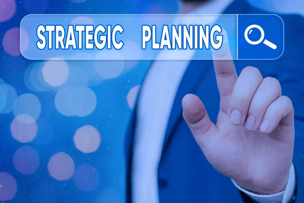 Text sign showing Strategic Planning. Conceptual photo Organizational Management Activity Operation Priorities. — Stock Photo, Image