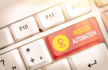 Süreç Otomasyonunu gösteren not yazılıyor. İş fotoğrafı gösterimi Dönüşümü Gereksizliği önlemek için Aerodinamik Robotik.