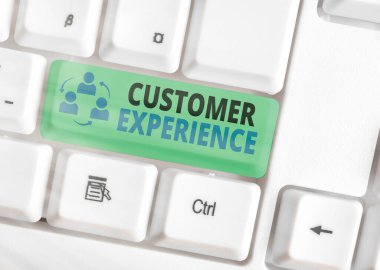 Müşteri Deneyimi 'ni gösteren bir mesaj. Memnun Müşteri ve Örgüt Arasındaki Kavramsal Fotoğraf Etkileşimi.