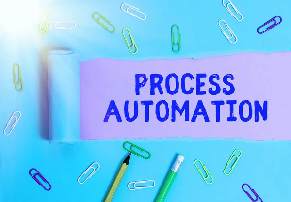 Texto de caligrafia Automação de processos. Conceito que significa transformação robótica simplificada para evitar redundância . — Fotografia de Stock