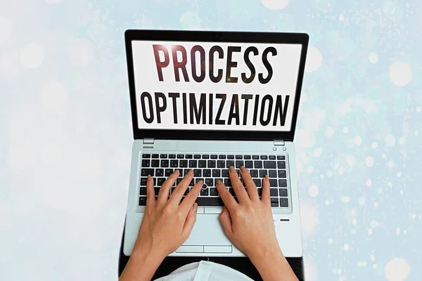 Writing note showing Process Optimization. Business photo showcasing Improve Organizations Efficiency Maximize Throughput.