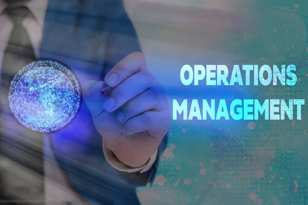 Writing note showing Operations Management. Business photo showcasing ensure Inputs to Output the Production and Provision Elements of this image furnished by NASA. — Stock Photo, Image