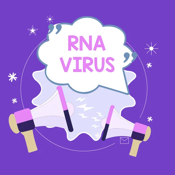 Концептуальний почерк, що показує вірус РНК. Ділова фотографія, що демонструє генетичну інформацію вірусу, зберігається у вигляді бульбашки мовлення РНК з цитатами Марк Мегафони з криком . — стокове фото
