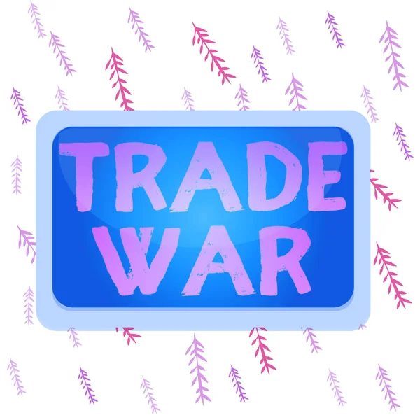 Handwriting text writing Trade War. Concept meaning a situation in which countries try to damage each other s is trade Board rectangle white frame empty blank space fixed color surface plank. — Stock Photo, Image