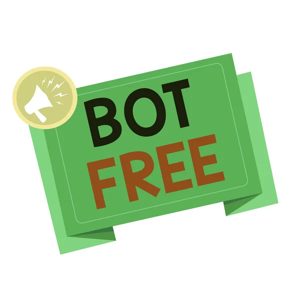 Nota di scrittura che mostra Bot Free. Foto aziendale in mostra un programma per computer che funziona automaticamente robot Internet Megafono urlando in cerchio e inclinazione striscia piegata vuota . — Foto Stock