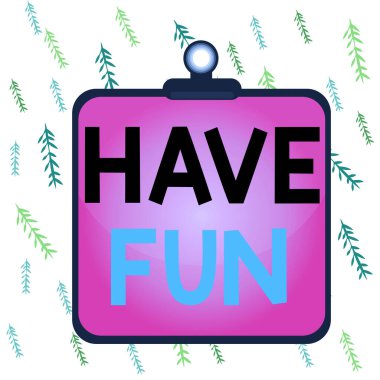 El yazısı metni. İyi eğlenceler. Kavram, birinin pano renkli arka plan klipsi boş tahta çerçeveyi sıkıştığında iyi ve keyifli zaman geçirmesini dilemektir..