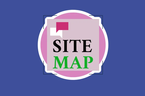 Konzeptionelle Handschrift, die Site Map zeigt. Geschäftstext, der Benutzern und Suchmaschinen helfen soll, sich auf der Website zurechtzufinden Zwei Sprechblasen überlappen sich auf quadratischer Form über einem Kreis. — Stockfoto