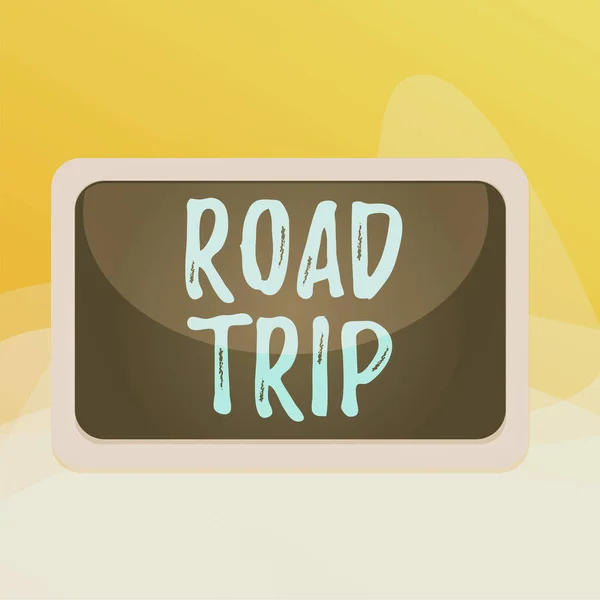Az útikönyvet, amin az áll. Üzleti fotó bemutatja a távolsági utazás az úton utazott autó Board téglalap fehér keret üres üres hely fix színes felület deszka. — Stock Fotó