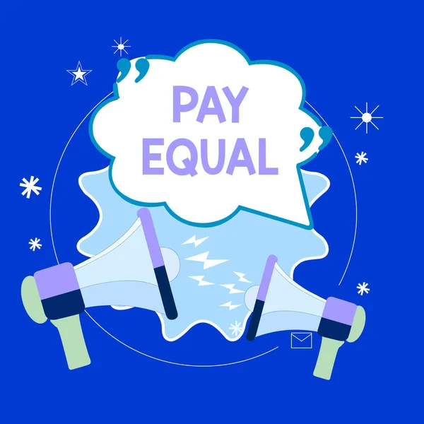 Scrittura concettuale a mano che mostra Pay Equal. Business photo showcase Principio di non discriminazione nella compensazione per il lavoro Blank Speech Bubble con citazione Mark Megafoni urlando . — Foto Stock