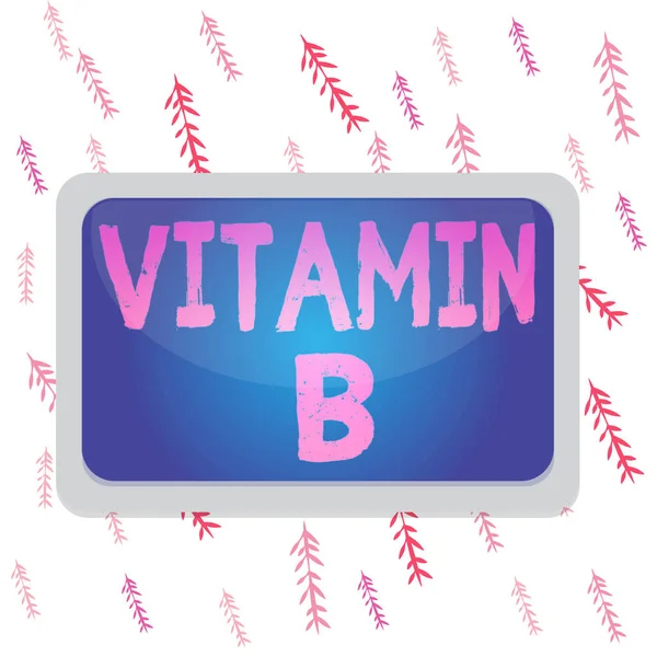 Handwriting text writing Vitamin B. Concept meaning Nutrient that helps keep the body nerve and blood cells healthy Board rectangle white frame empty blank space fixed color surface plank. — Stock Photo, Image