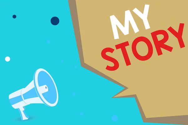 Konceptuell handstil som visar My Story. Företagsfoto visa upp handling att berätta för någon eller läsare om hur du levde ditt liv Megaphone högtalare och geometrisk form Half Speech Bubble. — Stockfoto