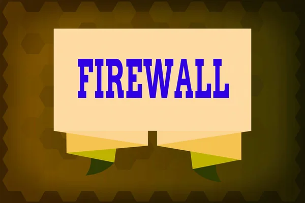 Text sign showing Firewall. Conceptual photo protect network or system from unauthorized access with firewall Ribbon Sash Folded and Pleated Decorative Banner Strip corrugated Riband.