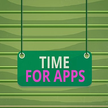 Uygulamalar İçin Zaman 'ı gösteren kavramsal el yazısı. İş fotoğrafı metni, teknolojileri kullanarak uygulama veya hizmetlerin kullanımını sağlar. Eklenmiş renk arkaplan tablosu dizgi paneli dikdörtgeni.