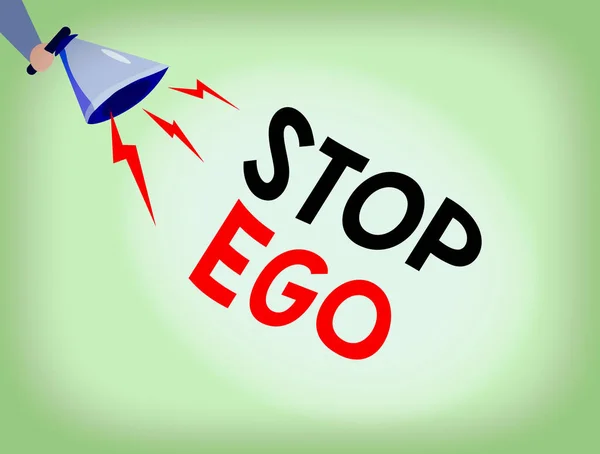 Konceptualny rękopis pokazujący Stop Ego. Pokazywanie zdjęć biznesowych Kontroluj swoją obsesję na punkcie decyzji lub wydarzenia lub cokolwiek innego Analiza Hu Holding Megaphone with Lightning Sound Effect. — Zdjęcie stockowe